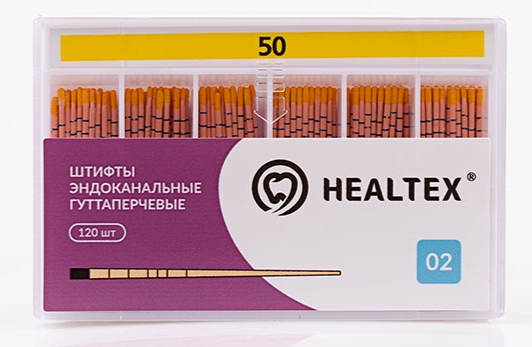 Штифты гуттаперчевые эндоканальные Healtex GMM50/2 Kit конусность 02 №50 (уп.120шт/10уп/1000уп)*